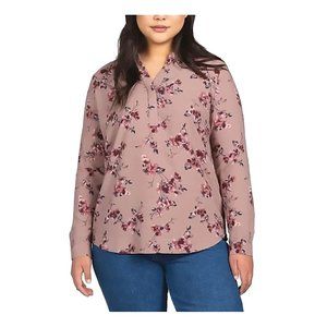 NWT Hilary Radley Women's Long Sleeve Floral Pink Blouse Size 2XL $45 1A072